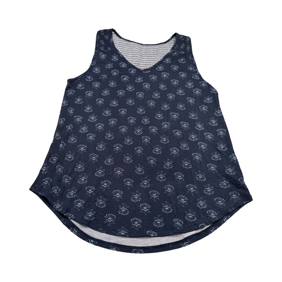 Market & Spruce Tops - Market & Spruce Beth Smocked Yoke Knit Tank Navy Floral Medallion Large NEW